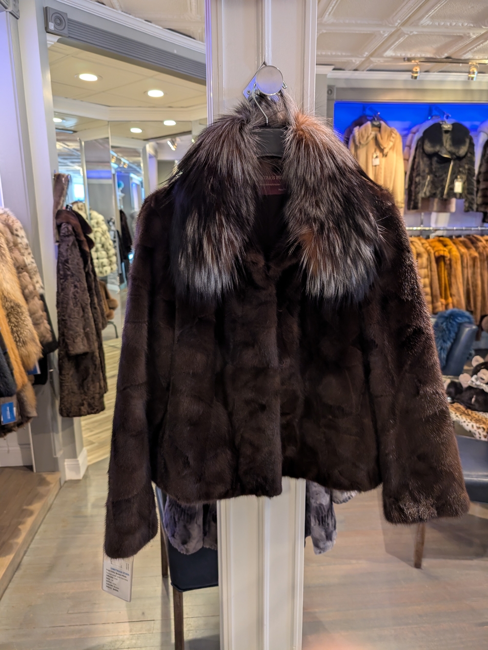 Women’s Dark Brown Fur Jacket with Contrasting Collar